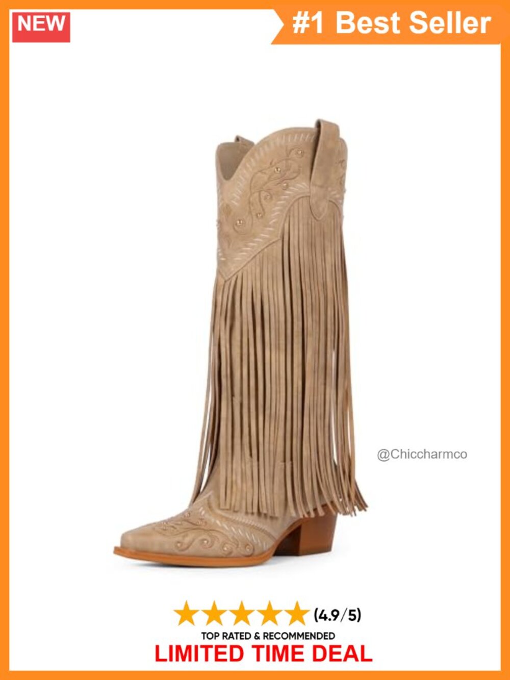 Faux Leather Knee-High Fringe Cowboy Boots Pointed Toe Chunky Heel Western Style